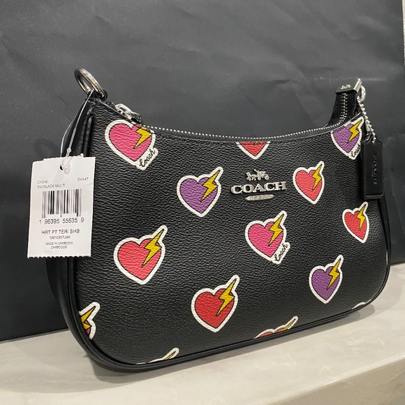 Coach Teri Shoulder Bag With Heart Bolt Print - Picture 9 of 12